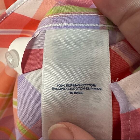 Lands’ End button-down shirt 3/4 sleeve plaid, pastel, spring, colorful feminine - Picture 5 of 9